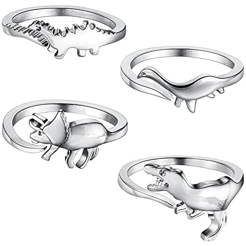 Bague Tyrannosaure - Dinosaure - argent 4 pièces