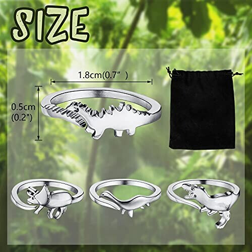 Bague Tyrannosaure - Dinosaure - argent 4 pièces variant 1 