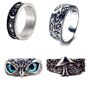 Bague Hibou argentée 4 pièces