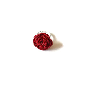 Bague Rose - Fleur - couleur du fil bordeaux; de base plaquée argent