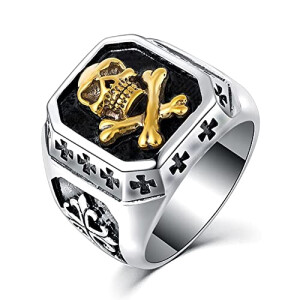 Bague Tête de mort doré or fin - acier inoxydable