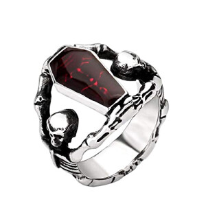 Bague Tête de mort noir argent rouge