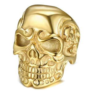 Bague Tête de mort doré or fin - acier inoxydable