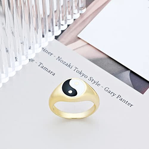Bague Yin Yang noir variant 2 