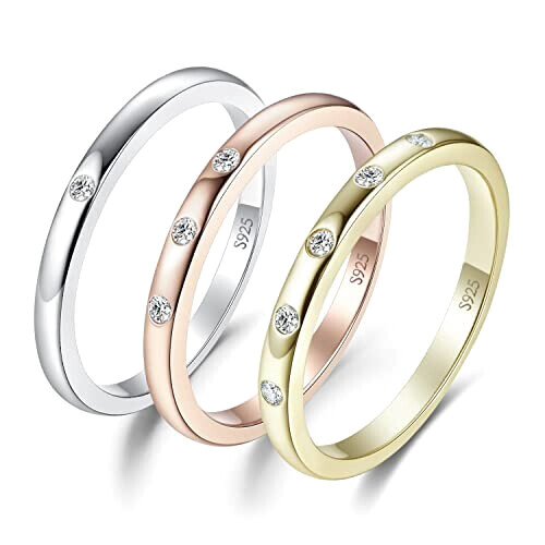 Bague blanc -classic argent jaune rosé plaqué or s set