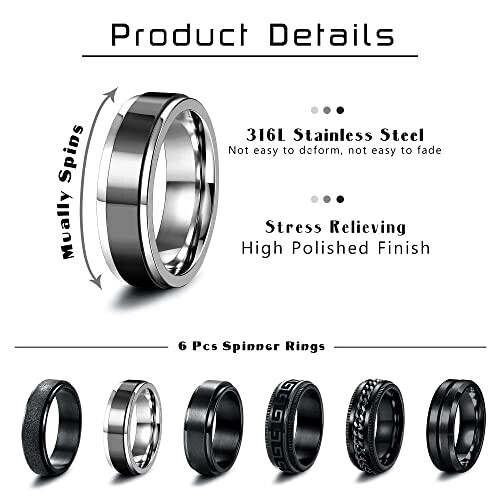 Bague noir 6 pièces variant 0 